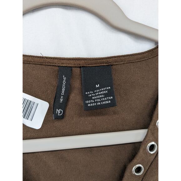 New Directions Lace Up Blouse‎ M Brown Suede Feel Lightweight Casual Top Office - Picture 4 of 8